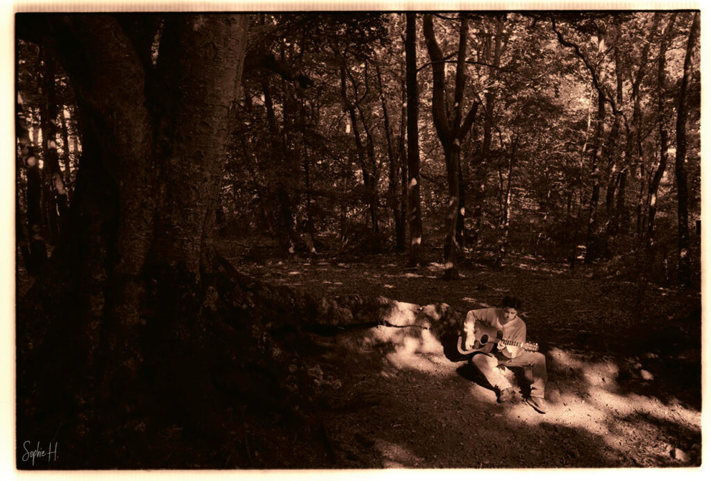 photo portrait musicien forêt